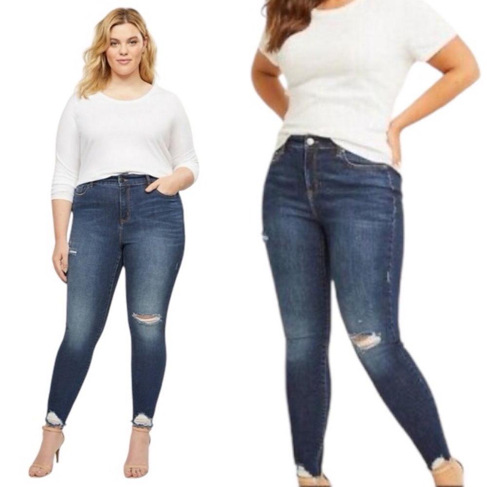 Lane Bryant Mid-Rise Super Stretch Skinny Distressed Raw Hem 16